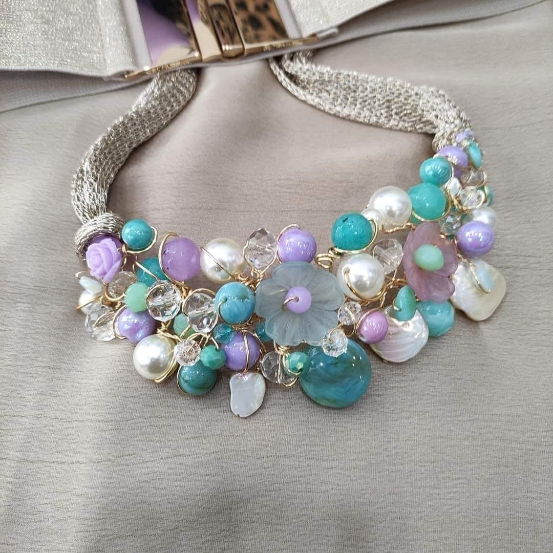 Collana lilla e turchese