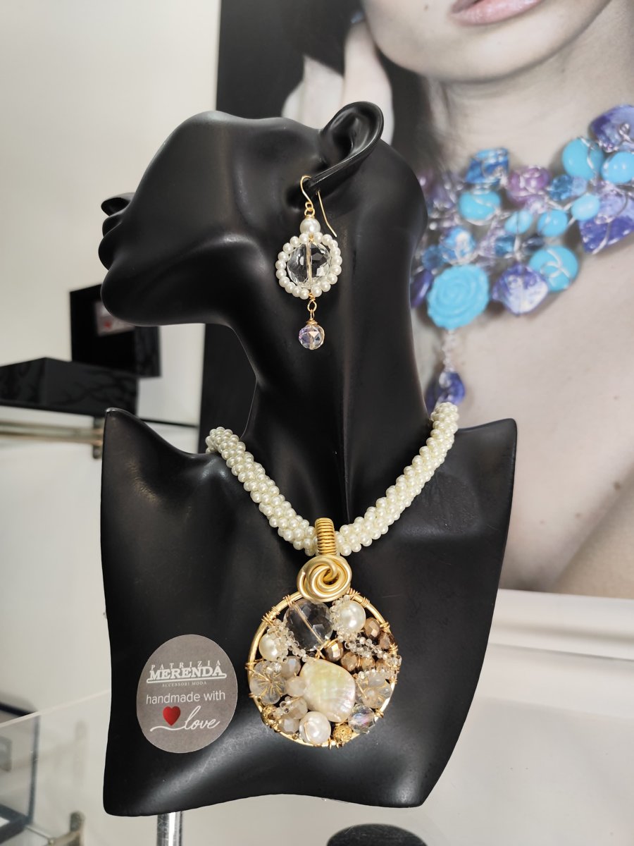 Parure collana ciondolo rotondo e orecchini