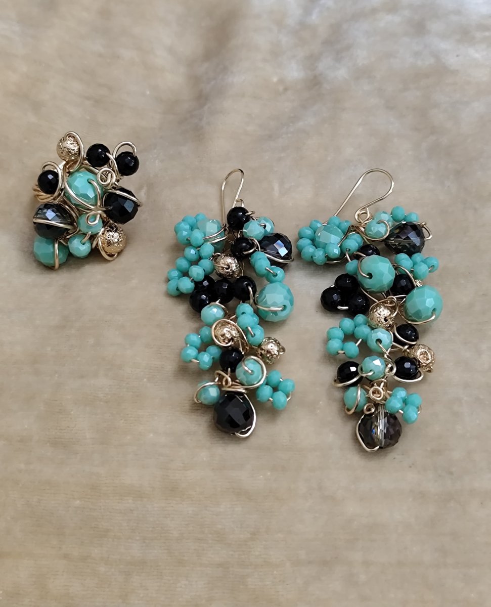 Parure orecchini e anello colore Tiffany