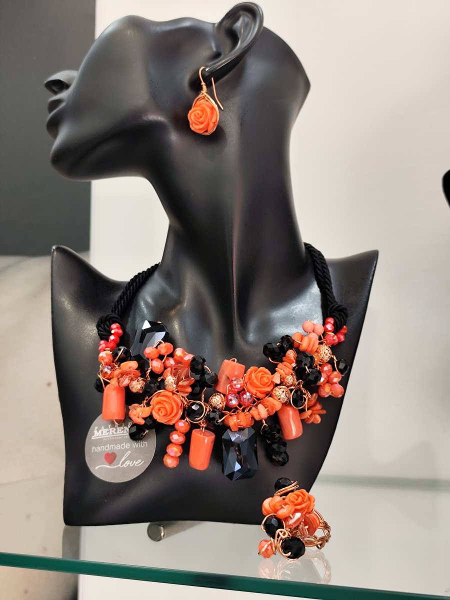 Parure collana orecchini e anello
