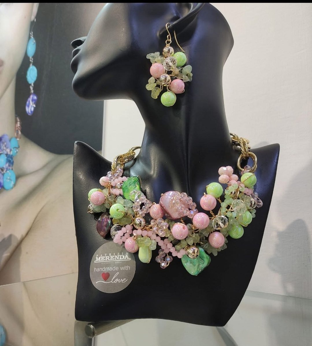 Parure mix verde e rosa