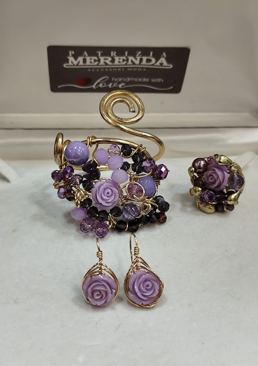 Bracciale anello e orecchini lilla