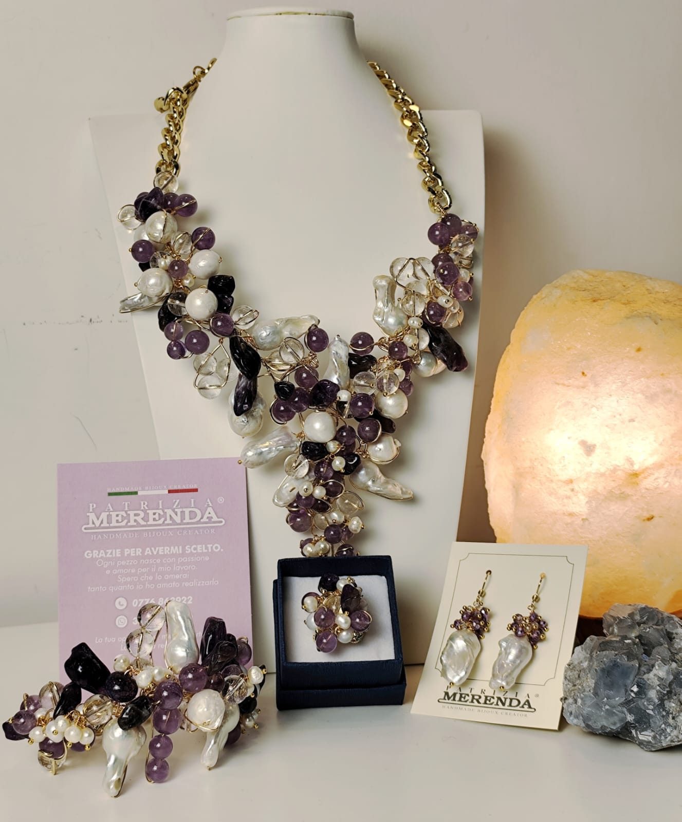 Parure ametista e cristalli di rocca