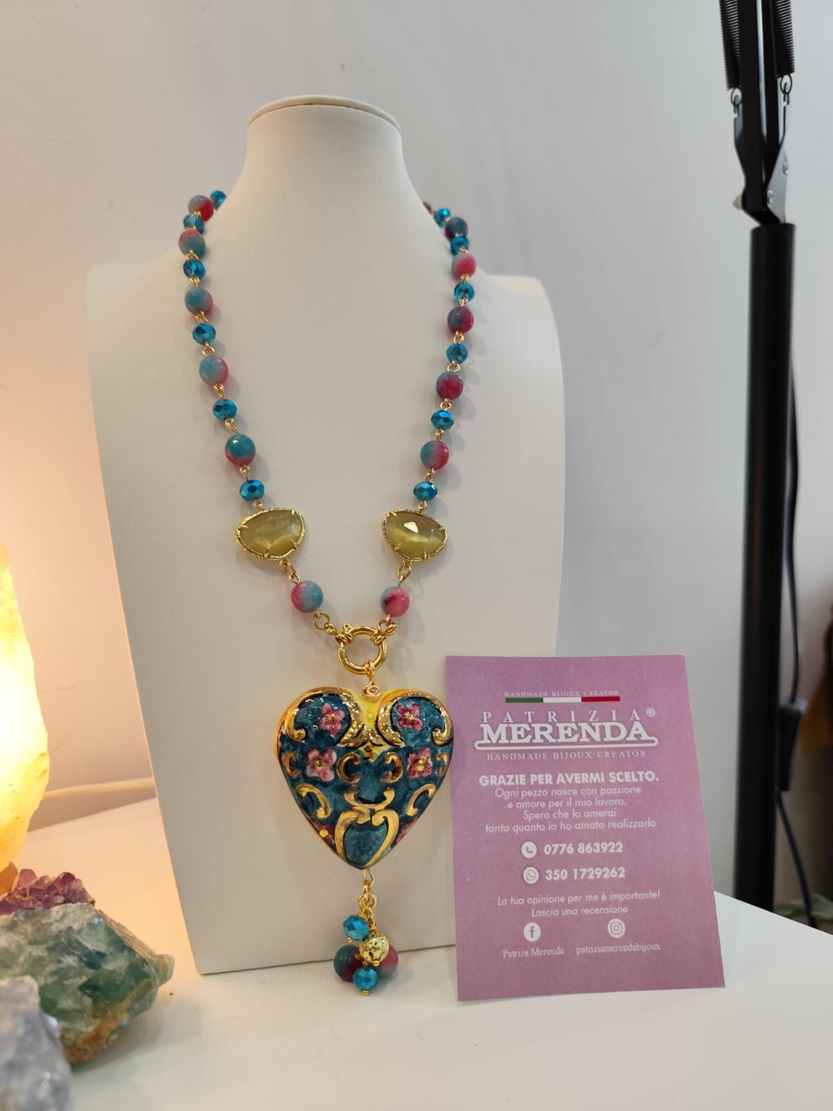Collana cuore in ceramica e pietre dure