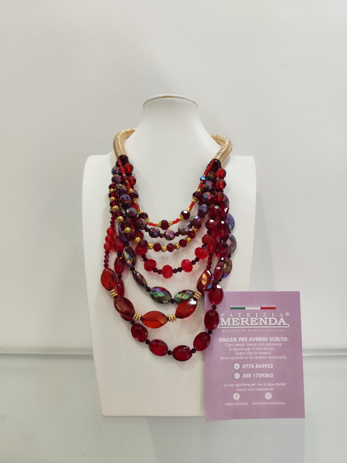 Collana multi filo in perle in vetro